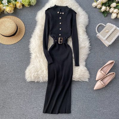 Rochie moderna de dama cu curea si nasturi in mai multe culori