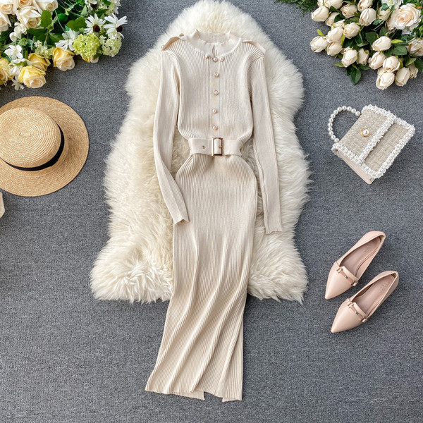 Rochie moderna de dama cu curea si nasturi in mai multe culori