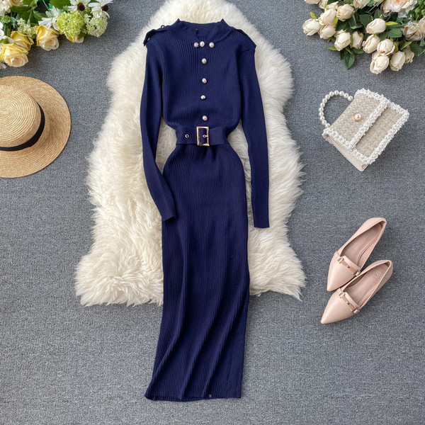 Rochie moderna de dama cu curea si nasturi in mai multe culori