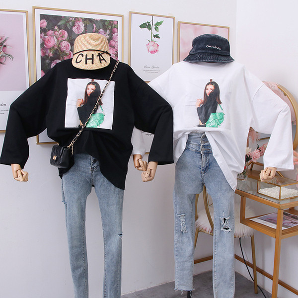 Bluza de dama model nou cu decolteu O - model larg in negru, alb si verde