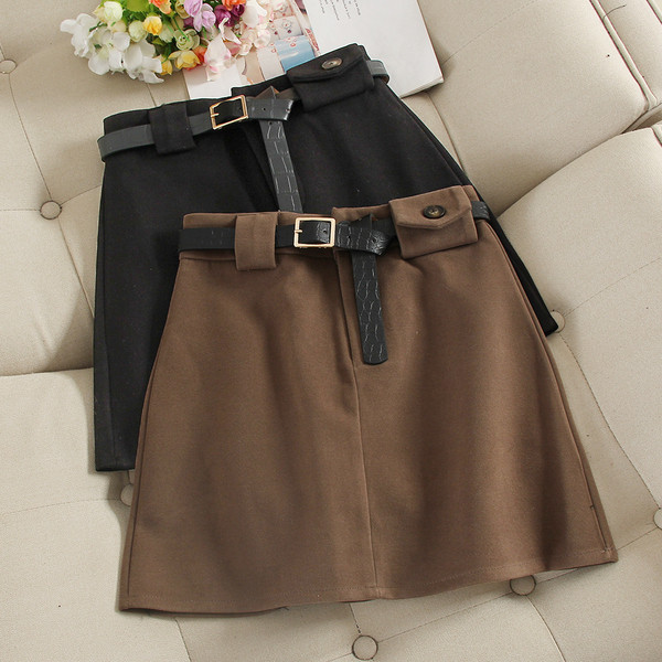 Fusta de dama eleganta cu curea si talie inalta in mai multe culori