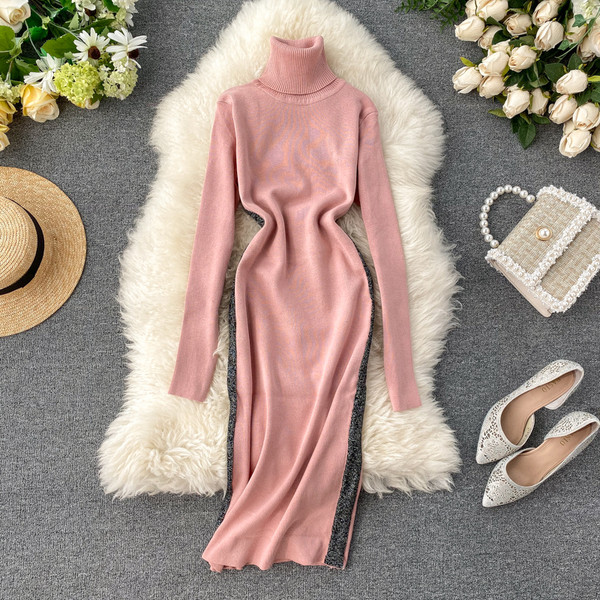 Rochie de dama cu guler inalt in mai multe culori