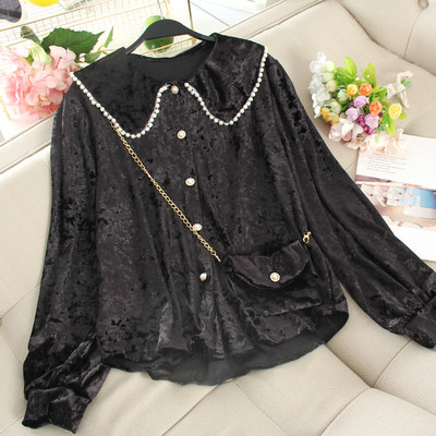 Γυναικείο καθημερινό πουκάμισο με κουμπιά και πέρλες από  βελούδο σε διάφορα χρώματα