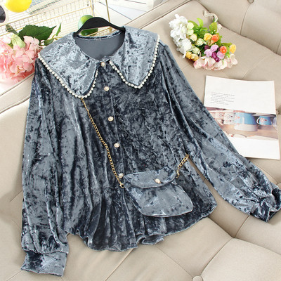 Γυναικείο καθημερινό πουκάμισο με κουμπιά και πέρλες από  βελούδο σε διάφορα χρώματα