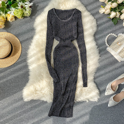 Fényes hatású, kerek nyakkivágású női ruha többféle színben