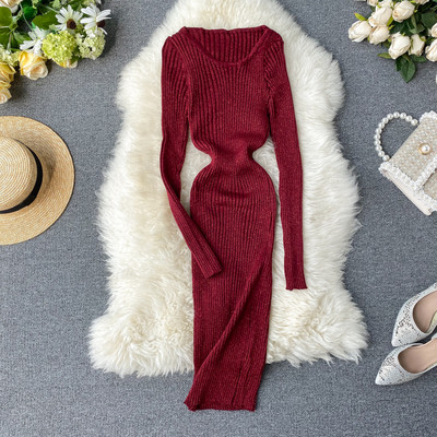 Fényes hatású, kerek nyakkivágású női ruha többféle színben