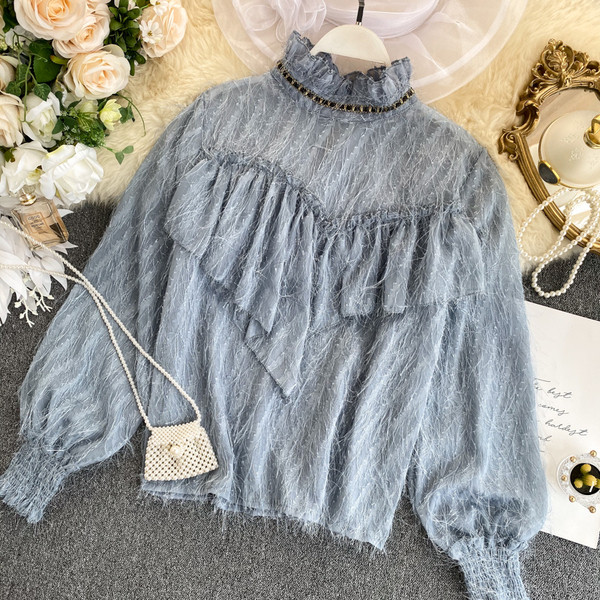 Cămașă elegantă de damă cu guler scăzut în mai multe culori