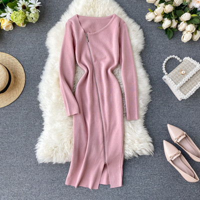 Rochie de dama cu inchidere asimetrica si decolteu rotund