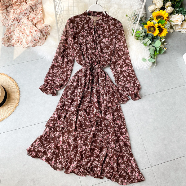 Rochie de dama cu model floral si guler jos in patru culori