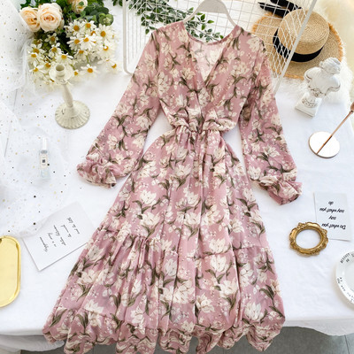 Γυναικείο φόρεμα με floral σχέδιο και V-neck σε διάφορα χρώματα