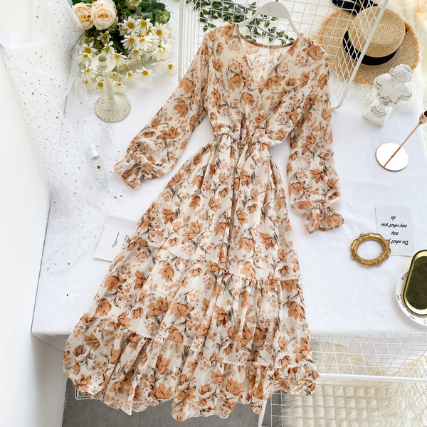 Γυναικείο φόρεμα με floral σχέδιο και V-neck σε διάφορα χρώματα