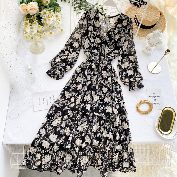 Γυναικείο φόρεμα με floral σχέδιο και V-neck σε διάφορα χρώματα