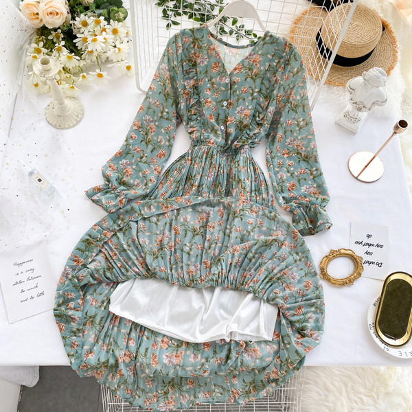 Rochie de dama cu model floral si nasturi in trei culori