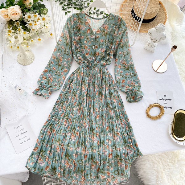 Rochie de dama cu model floral si nasturi in trei culori