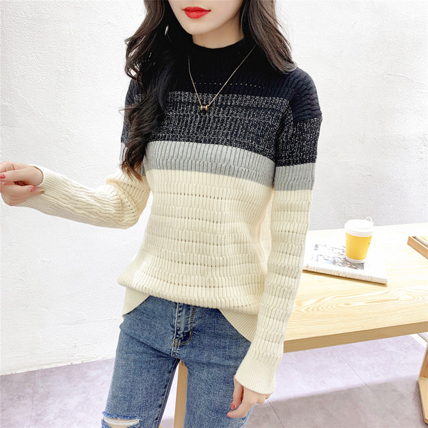 Model nou de pulover de dama cu guler polo in rosu, albastru si negru