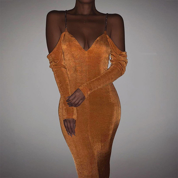 Μοντέρνο γυναικείο φόρεμα με λεπτές λουρίδες και λαιμόκοψη σε τέσσερα χρώματα