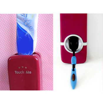 Автоматичен диспенсър за паста за зъби с поставка за пет четки в червен и бял цвят