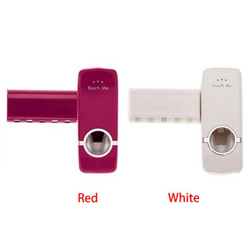 Автоматичен диспенсър за паста за зъби с поставка за пет четки в червен и бял цвят