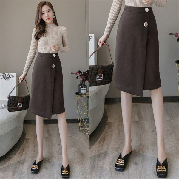 Jelenlegi női szoknya - fekete és barna aszimmetrikus modell