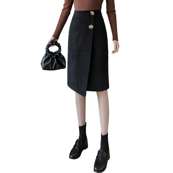 Jelenlegi női szoknya - fekete és barna aszimmetrikus modell