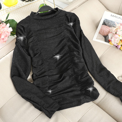 Κομψή γυναικεία μπλούζα με οβάλ λαιμόκοψη και γυαλιστερό αποτέλεσμα σε τρία χρώματα