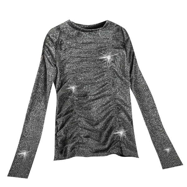 Κομψή γυναικεία μπλούζα με οβάλ λαιμόκοψη και γυαλιστερό αποτέλεσμα σε τρία χρώματα