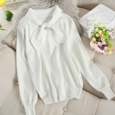 Дамски раиран пуловер с панделка в няколко цвята