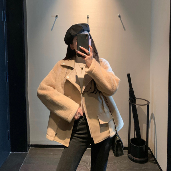 Női tavaszi-őszi kabát eko bőrből és műhajból