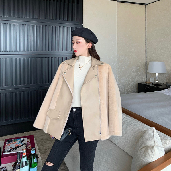 Női tavaszi-őszi kabát eko bőrből és műhajból