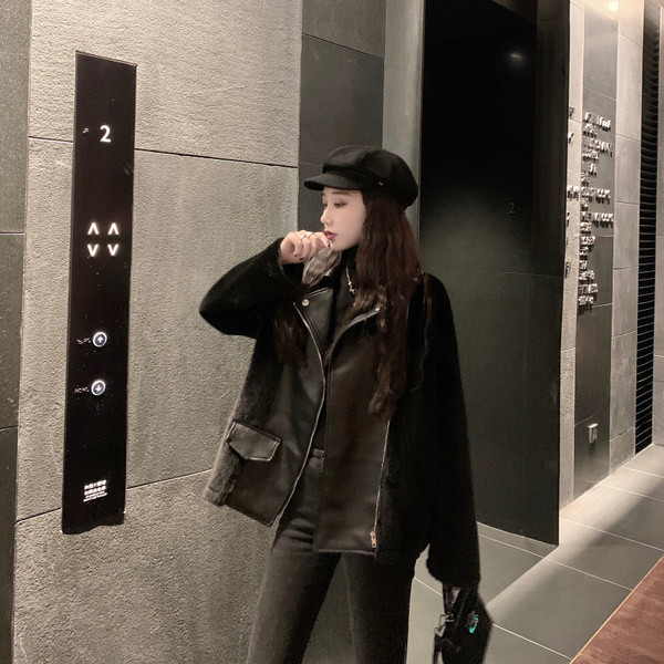 Női tavaszi-őszi kabát eko bőrből és műhajból