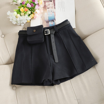 Pantaloni scurți casual de iarnă de damă, cu talie înaltă și curea