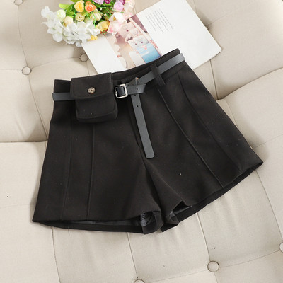 Pantaloni scurți casual de iarnă de damă, cu talie înaltă și curea