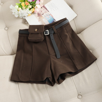 Pantaloni scurți casual de iarnă de damă, cu talie înaltă și curea