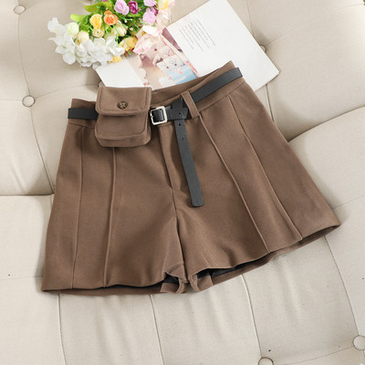 Pantaloni scurți casual de iarnă de damă, cu talie înaltă și curea