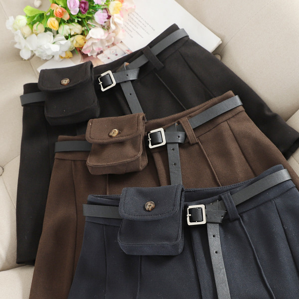 Pantaloni scurți casual de iarnă de damă, cu talie înaltă și curea