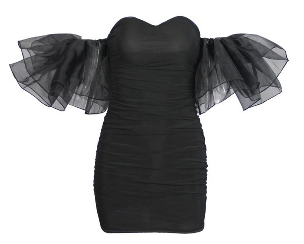 Модерна дамска къса рокля с тюл в бял и черен цвят 