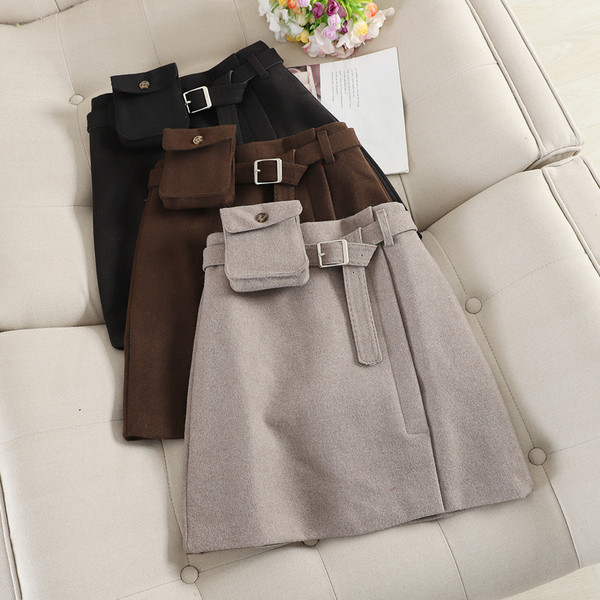 Fusta casual de dama cu talie inalta si curea in trei culori