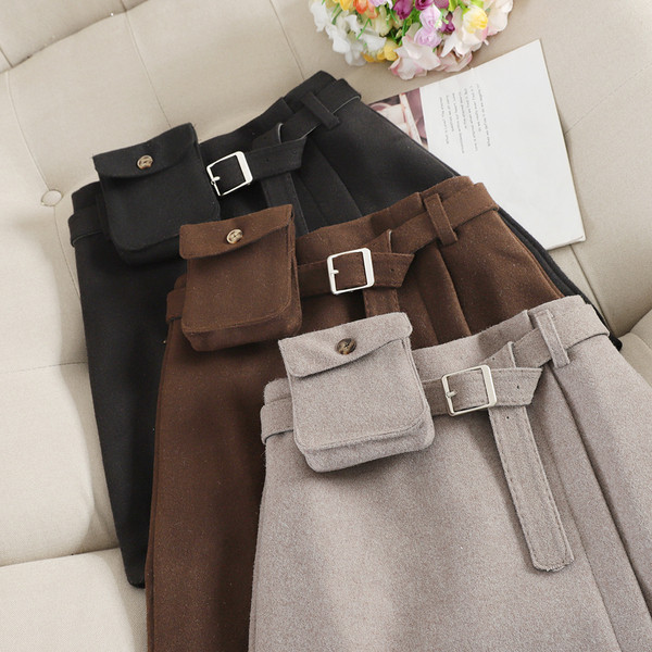 Fusta casual de dama cu talie inalta si curea in trei culori