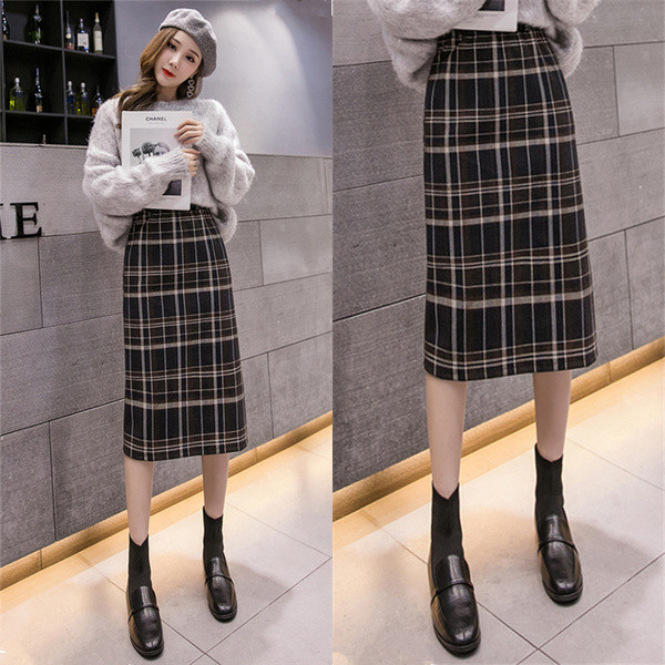 Fusta de damă modernă în carouri cu talie înaltă - două culori