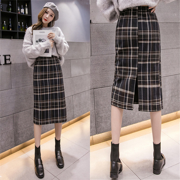 Fusta de damă modernă în carouri cu talie înaltă - două culori