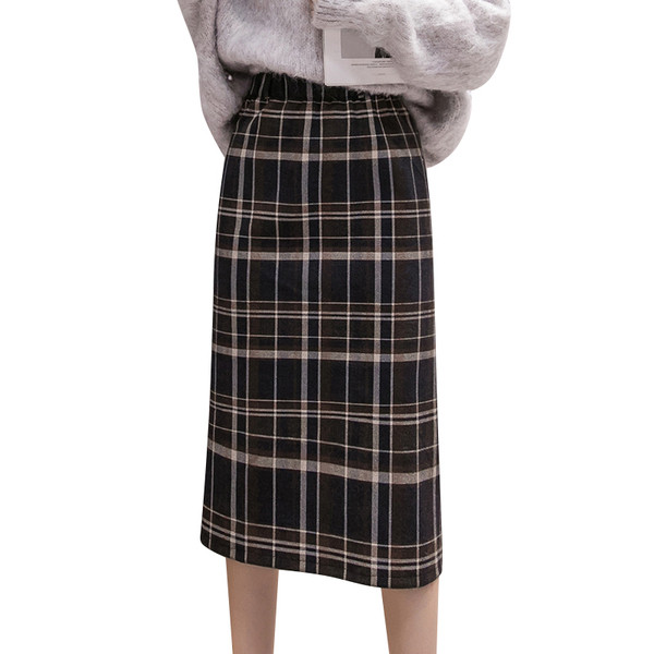 Fusta de damă modernă în carouri cu talie înaltă - două culori