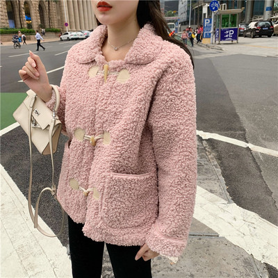 Női pehelykabát bézs, rózsaszín és zöld gombokkal