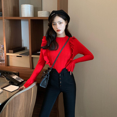 Дамски втален пуловер с къдри - много цветове