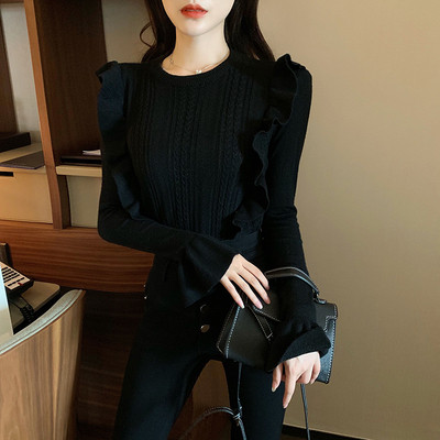 Дамски втален пуловер с къдри - много цветове