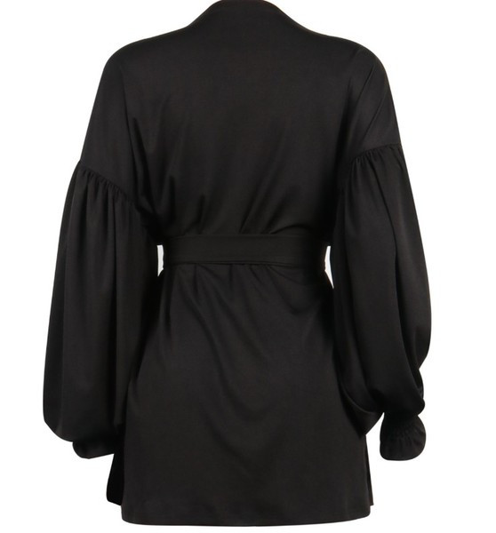 Модерна дамска къса рокля с дълбоко деколте и връзки в черен цвят 