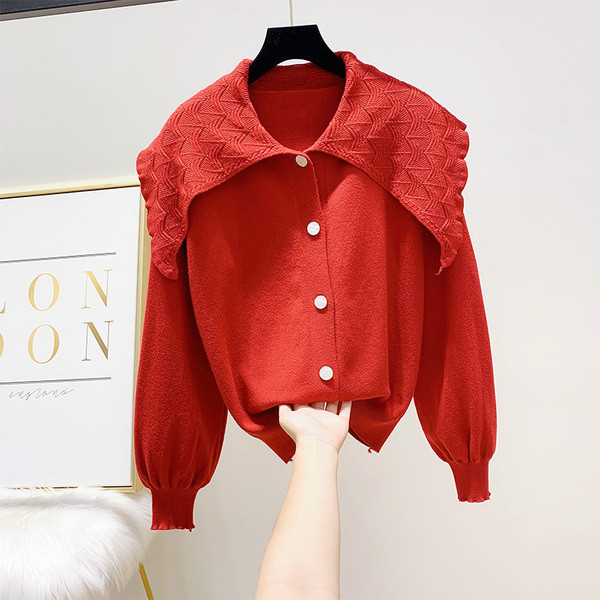 Cardigan dama cu guler si nasturi in mai multe culori