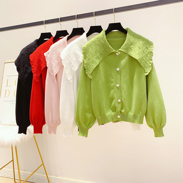 Cardigan dama cu guler si nasturi in mai multe culori