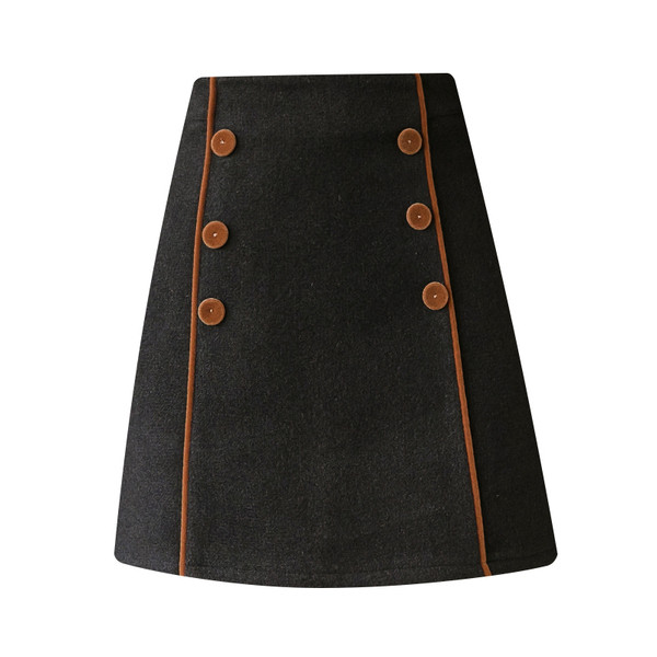 Модерна дамска пола с висока талия и копчета в черен и бежов цвят