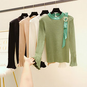 Νέο μοντέλο γυναικείο πουλόβερ με  πέρλες και μανίκι λωτού σε τέσσερα χρώματα