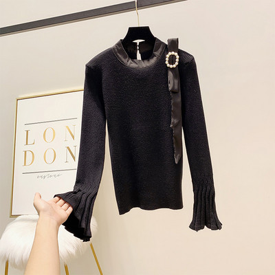 Νέο μοντέλο γυναικείο πουλόβερ με  πέρλες και μανίκι λωτού σε τέσσερα χρώματα